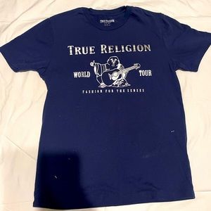 Men’s true religion small shirt blue with silver Buddha print